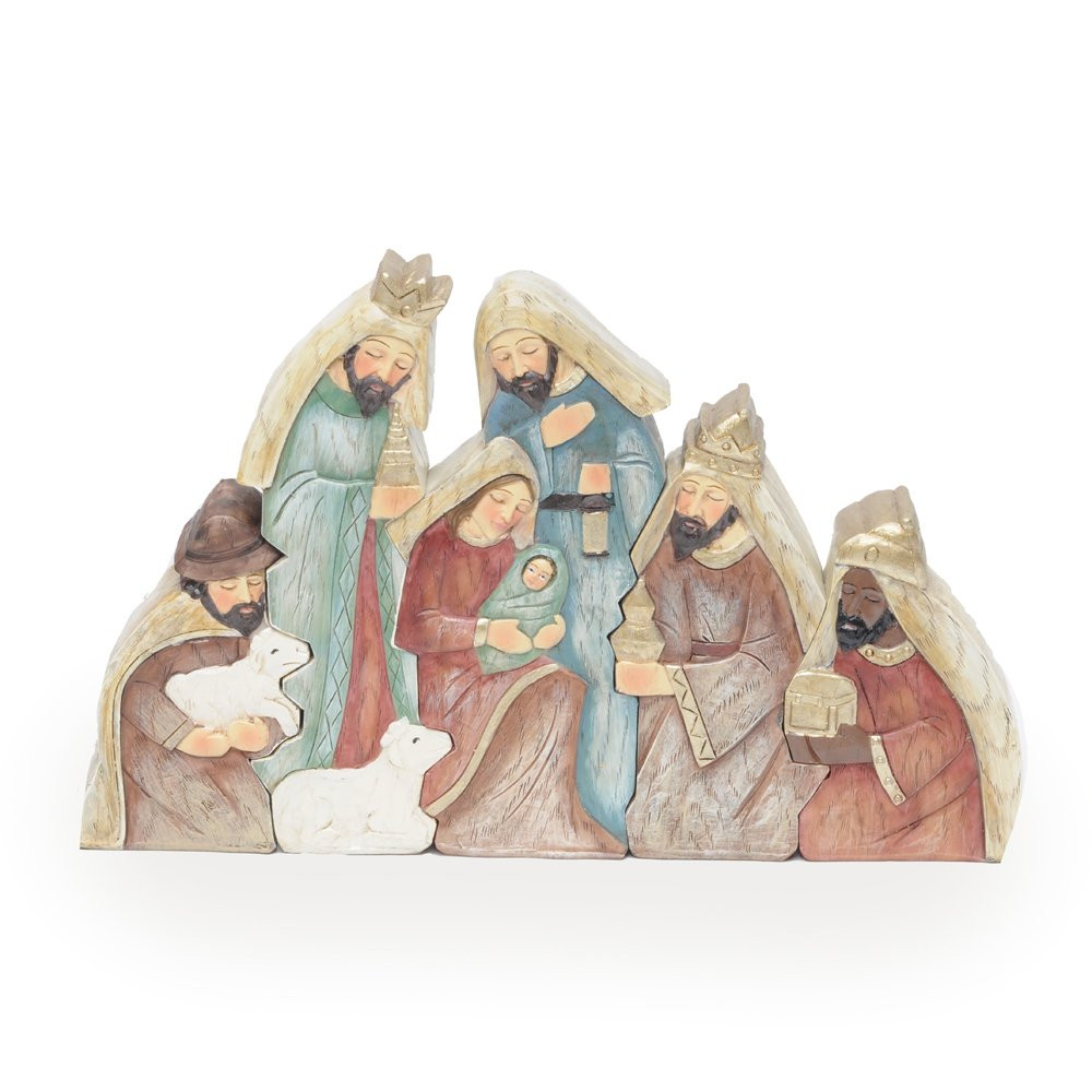 SAGRADA FAMILIA C/3 REIS MAGOS EM RESINA CLR () KIT C/5 PC
