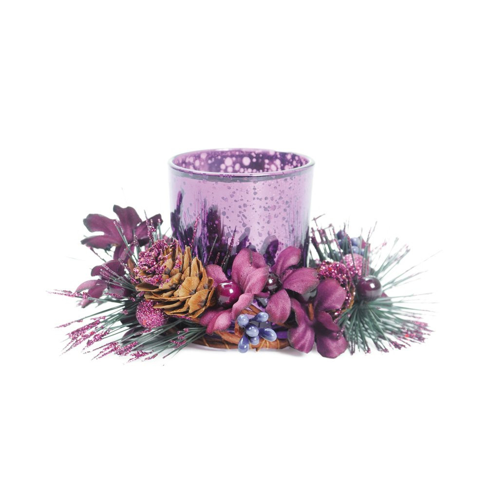 PORTA VELA COM FLORES ROX (PORTA VELAS EM VIDRO) JG C/2 PC