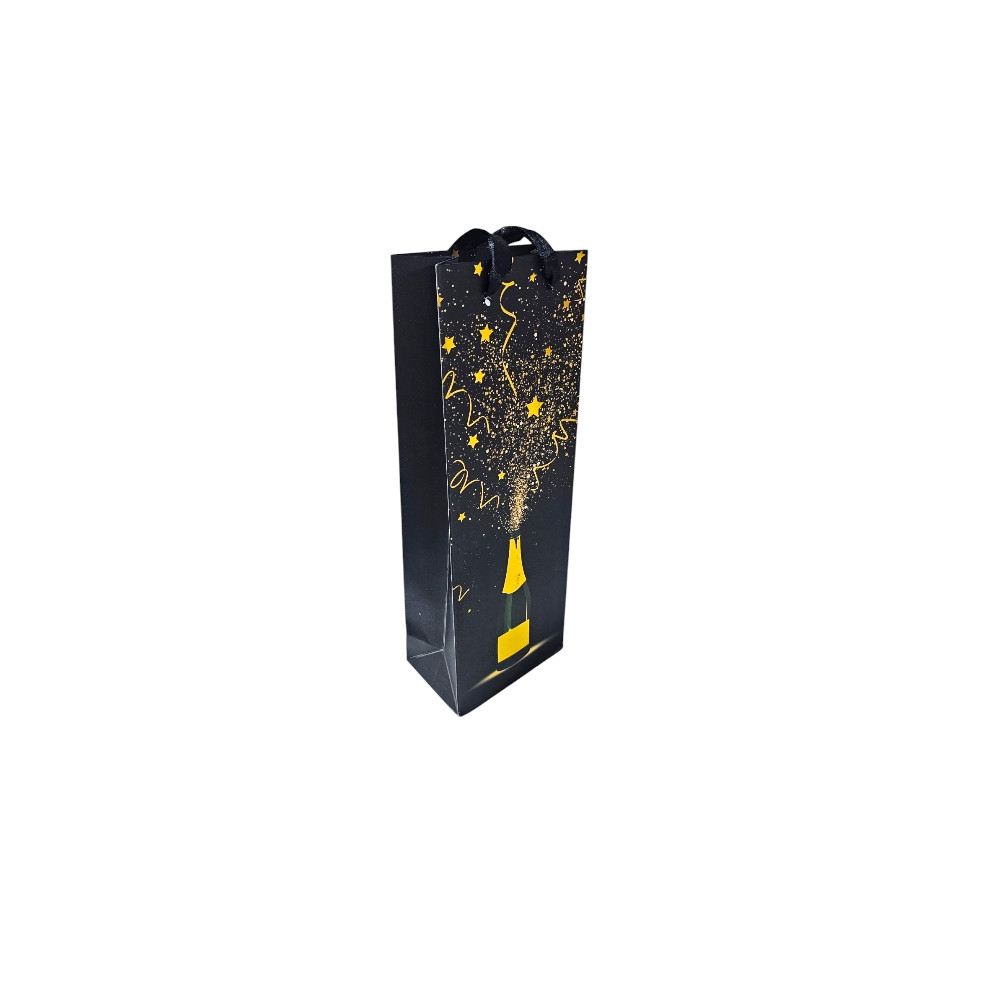 SACOLA P/ GARRAFA TAM 12,8X38X8,4CM ESPUMANTE CONFETE LISO OURO C/1 UN