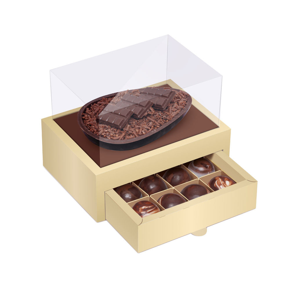 CX MEIO OVO C/GAVETA OURO/MARROM 250G C/1 UN