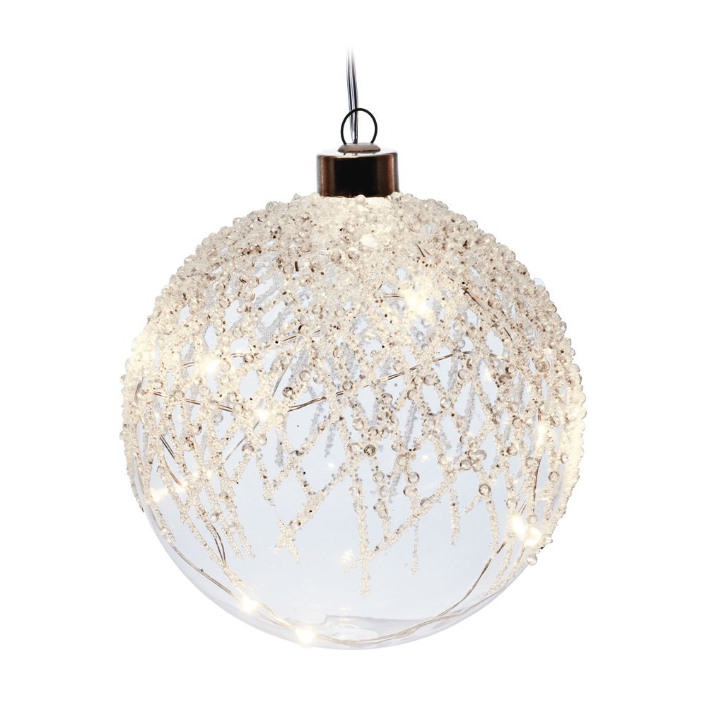 BOLA VIDRO 10 LEDS NEVE BCO 12CM (BOL E FIG ILUM) C/1 UN