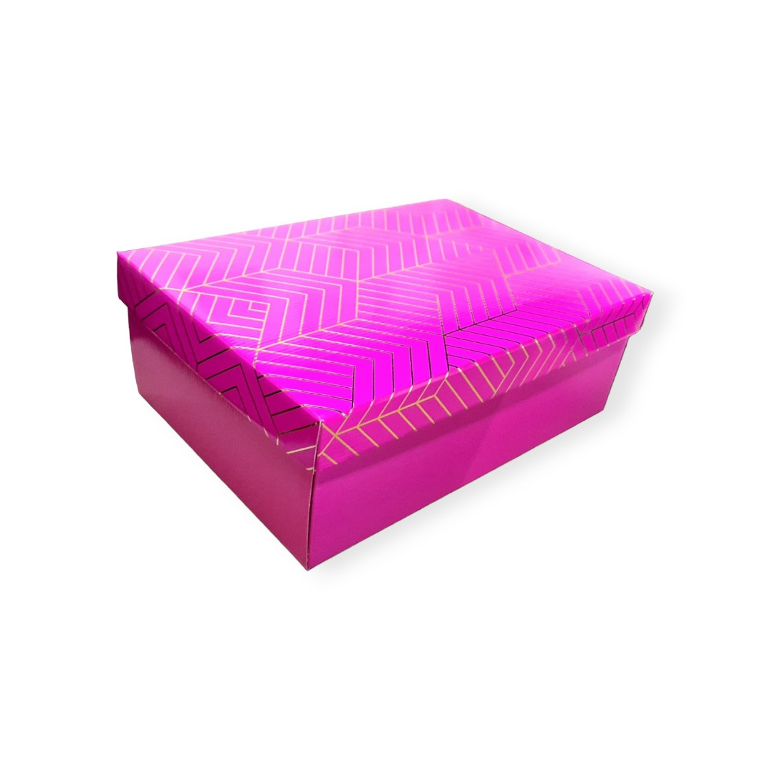 CX RET GRANDE 26X36X12CM TAM. P ROSA C/LISTRA DOURADA C/1 UN