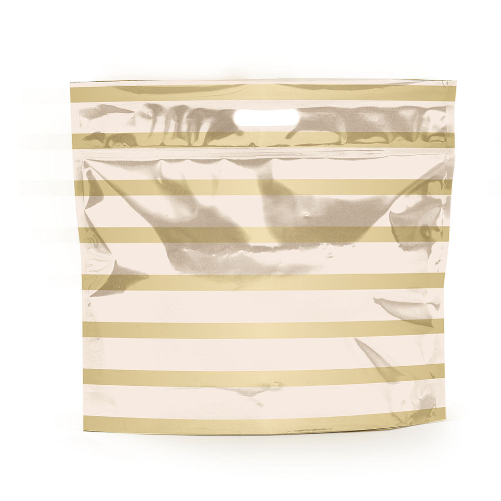 SACOLA LAM C/ZIPER 46X43+5 SANF LISTRAS MARFIM/OURO C/1 UN