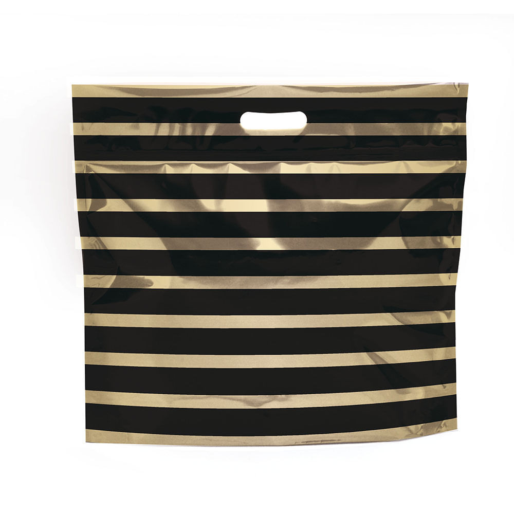 SACOLA LAM C/ZIPER 32X40+5 SANF LISTRAS PRETO/OURO C/1 UN