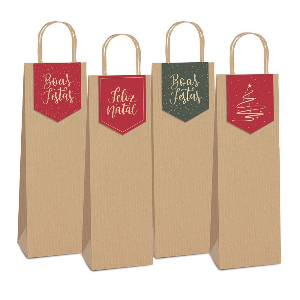 SACOLA PAPEL C/FECHA BOAS FESTAS 35X13X8 KIT C/1 PC