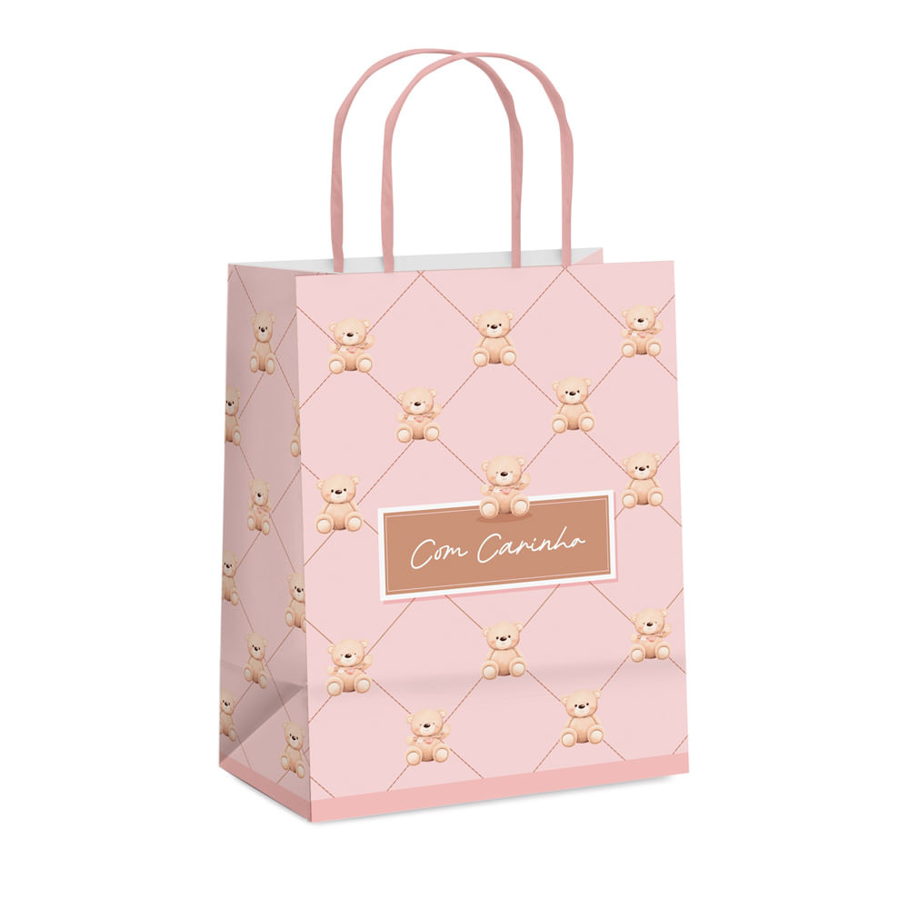 SACOLA PAPEL URSINHO BOTONE ROSA G 32X26,5X13 C/1 UN CFSC