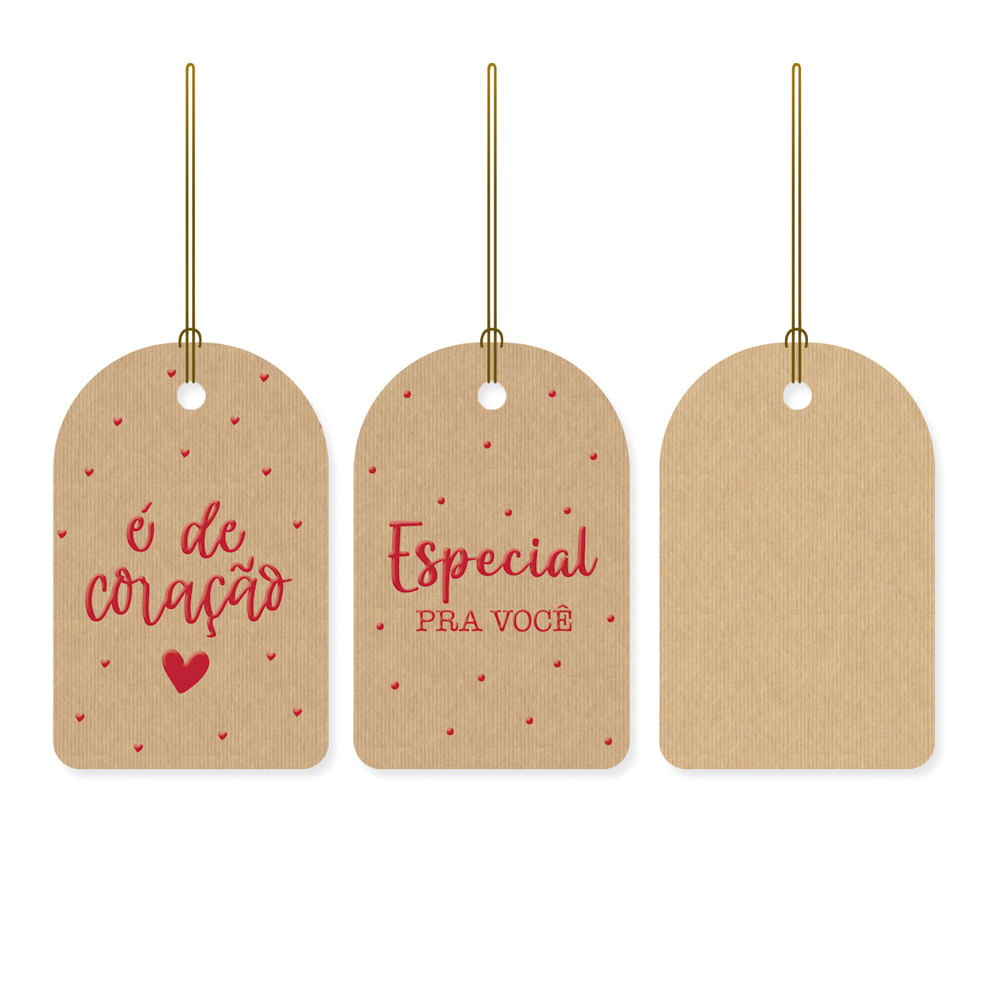 TAGS DE/PARA C/HOT STAMPING E DE CORACAO 5X8 PT C/12 UN