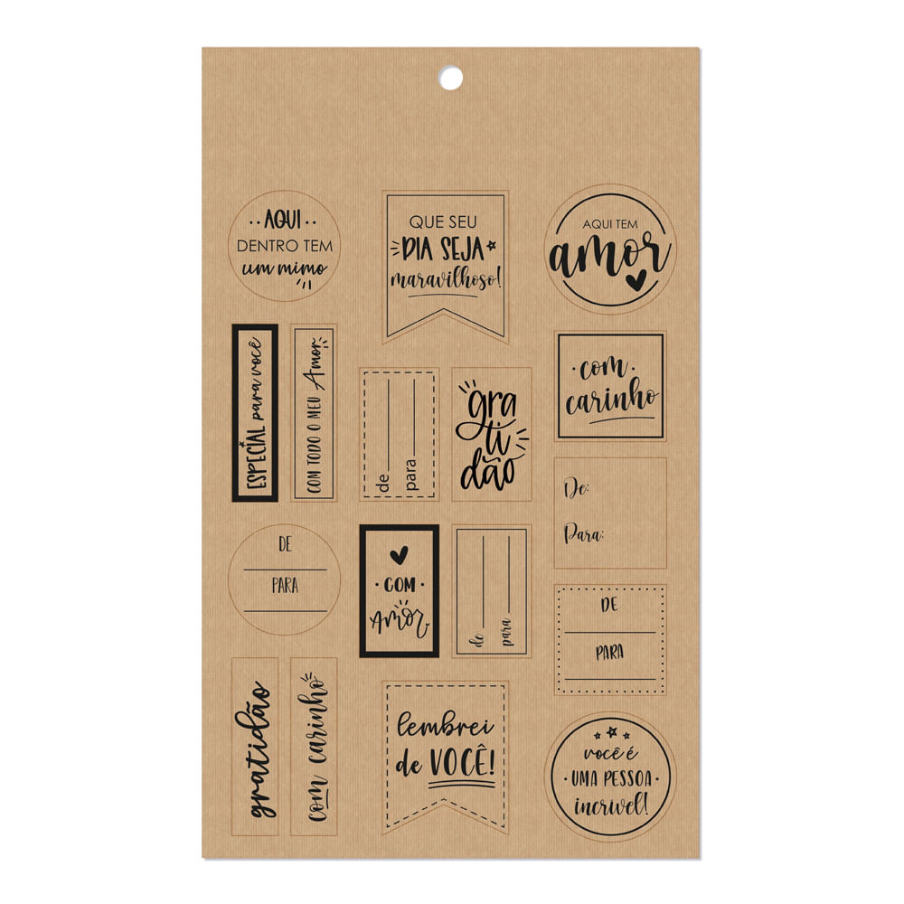 CARTELA ADES ETQ KRAFT MENSAGENS 28X19CM PT C/34 UN