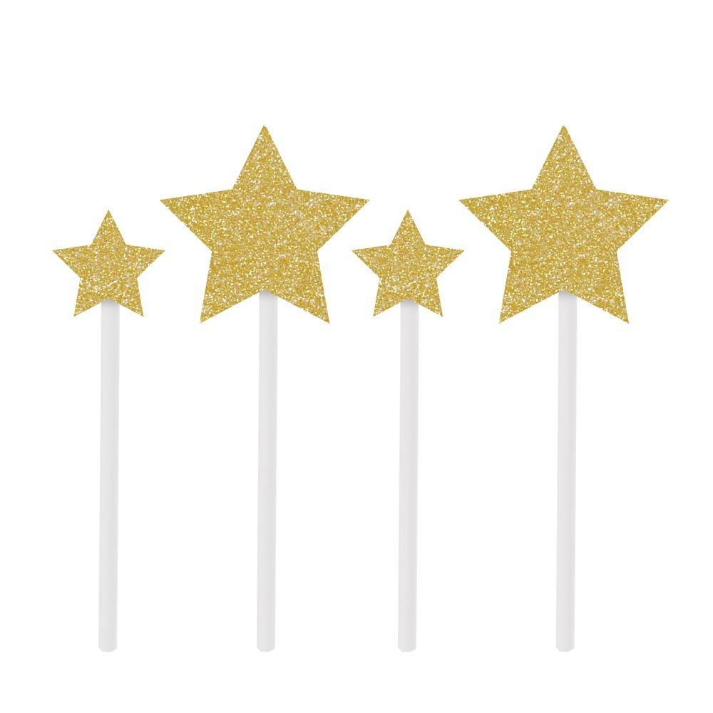 TOPO DE BOLO ESPETO ESTRELAS DOURADO PT C/3 UN
