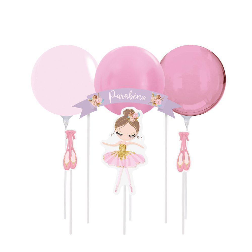 KIT TOPO DE BOLO C/ BALAO BAILARINA 2 - KT C/1 PC