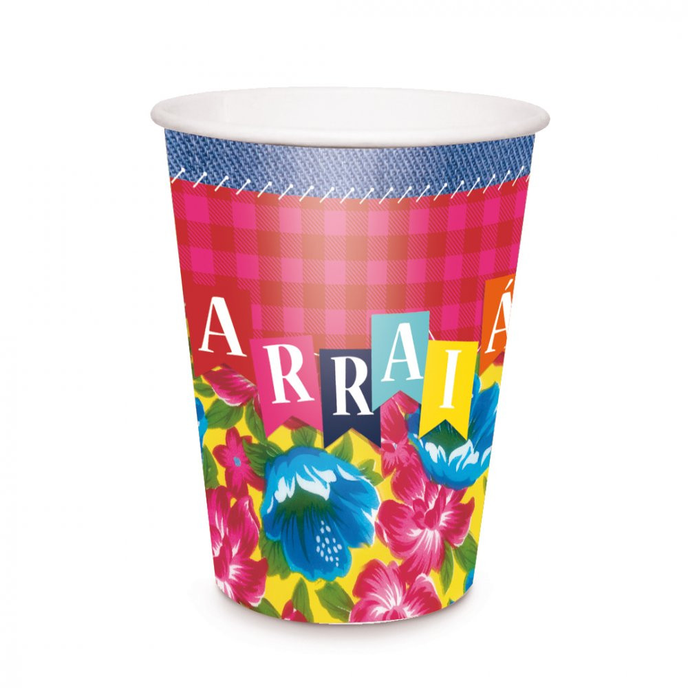COPO PAPEL ARRAIAL JUNINO 240ML PT C/8 UN