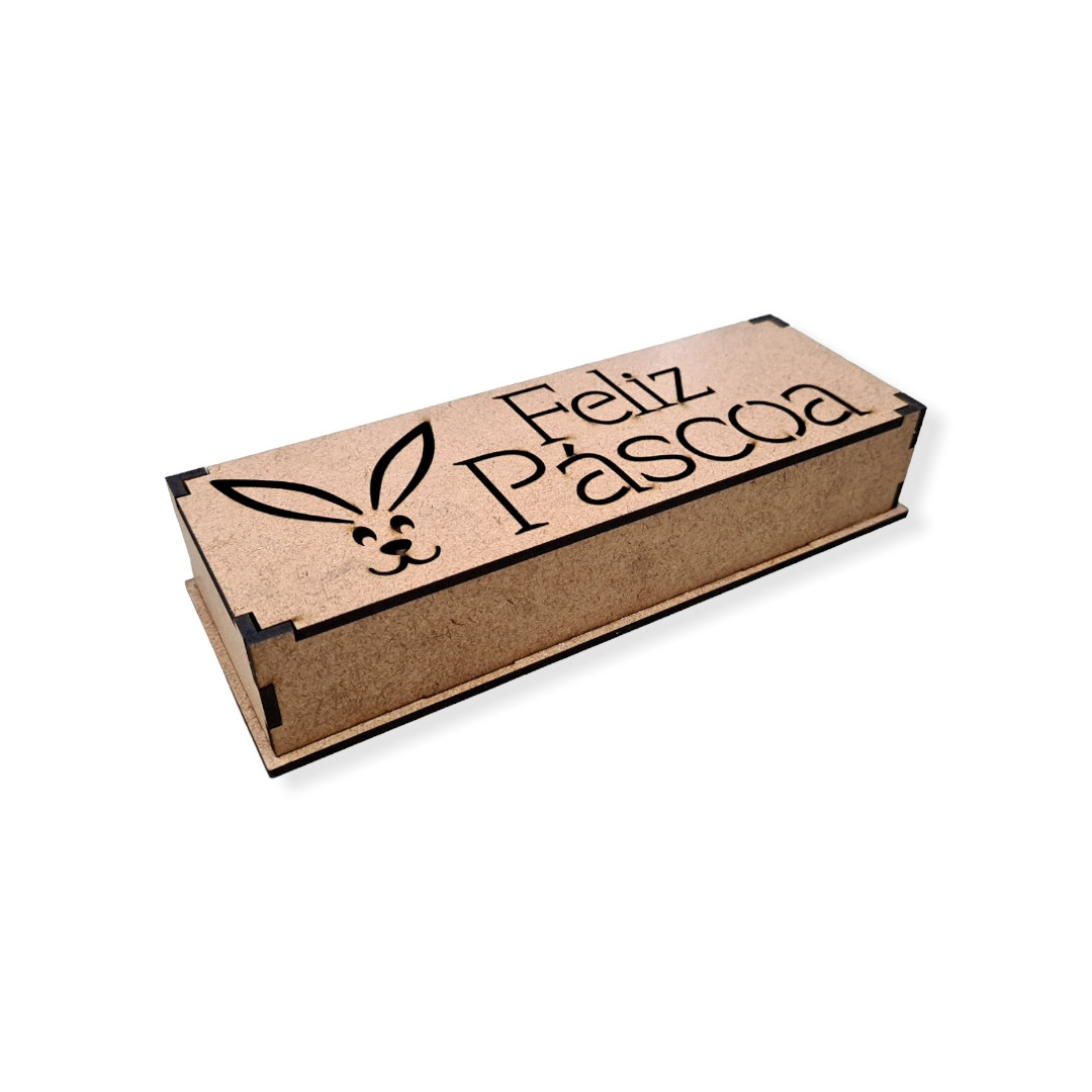 CAIXA DE MADEIRA RETANGULAR - FELIZ PASCOA TAM. 7X20X4CM C/1 UN