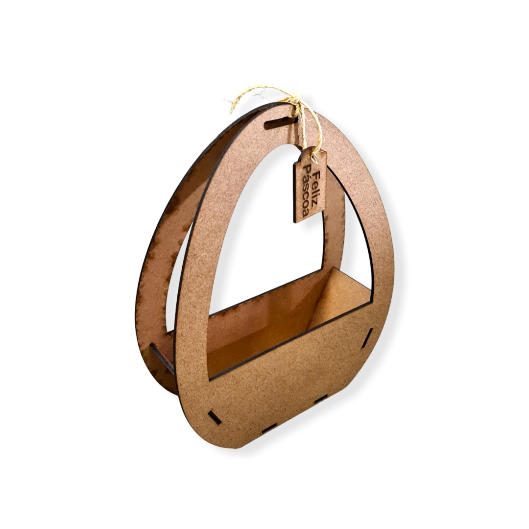 CESTA DE MADEIRA OVAL FELIZ PASCOA TAM. 21,5X7X27CM C/1 UN