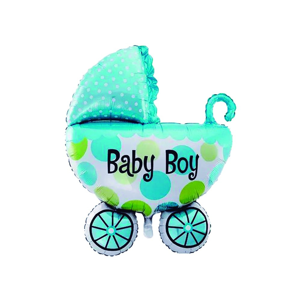 BALAO METALIZADO CARRINHO BEBE AZUL 26X31 C/1 UN