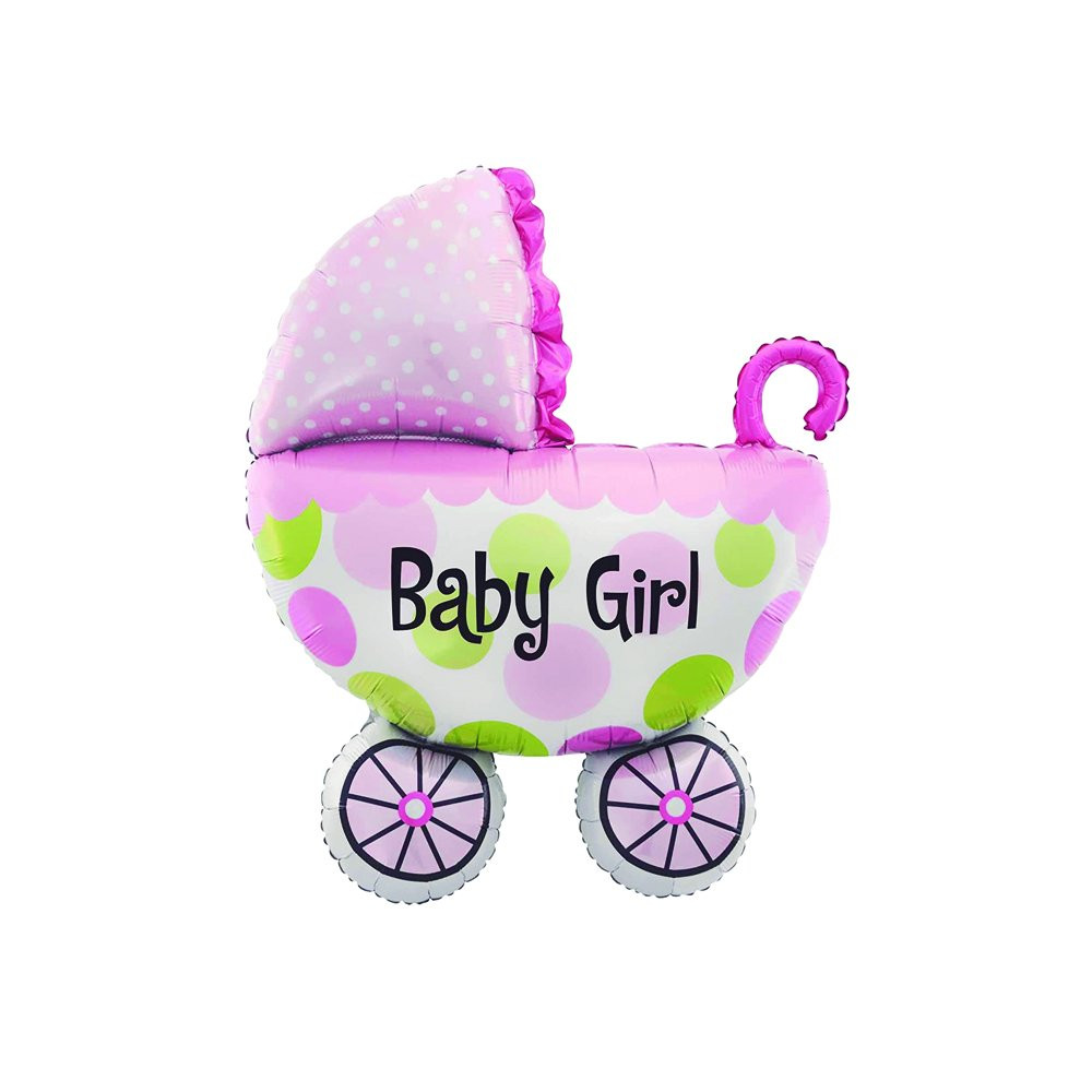 BALAO METALIZADO CARRINHO BEBE ROSA 26X31 C/1 UN