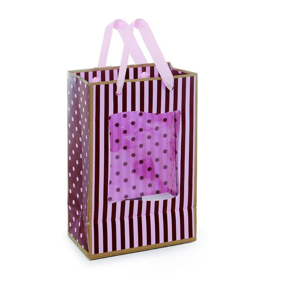 SACOLA PAPEL C/VISOR LUX ROSA/MARROM P 18X11.5X6.5 C/1 UN