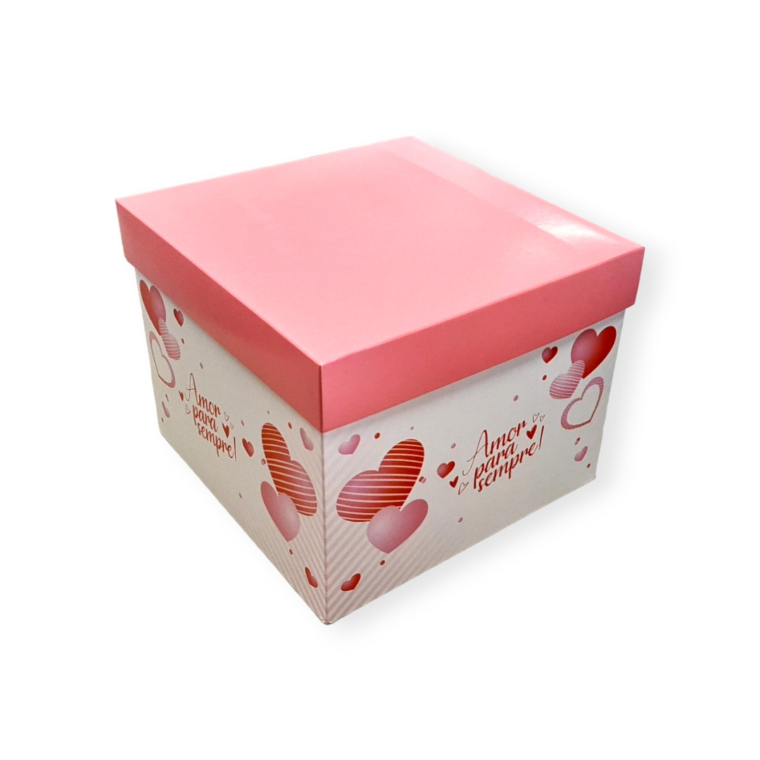 CAIXA CUBO COR A AMOR PARA SEMPRE C/1 UN 22X22X18CM