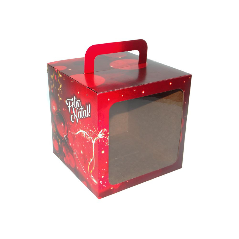 CAIXA PANETONE G 20X20X20CM FELIZ NATAL C/1 UN