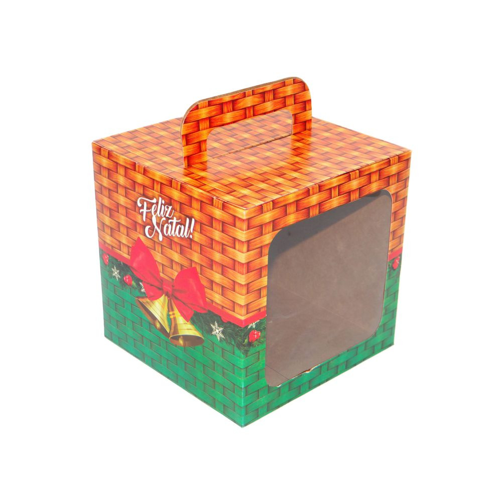 CAIXA PANETONE M 14X14X16CM FELIZ NATAL VIME C/1 UN