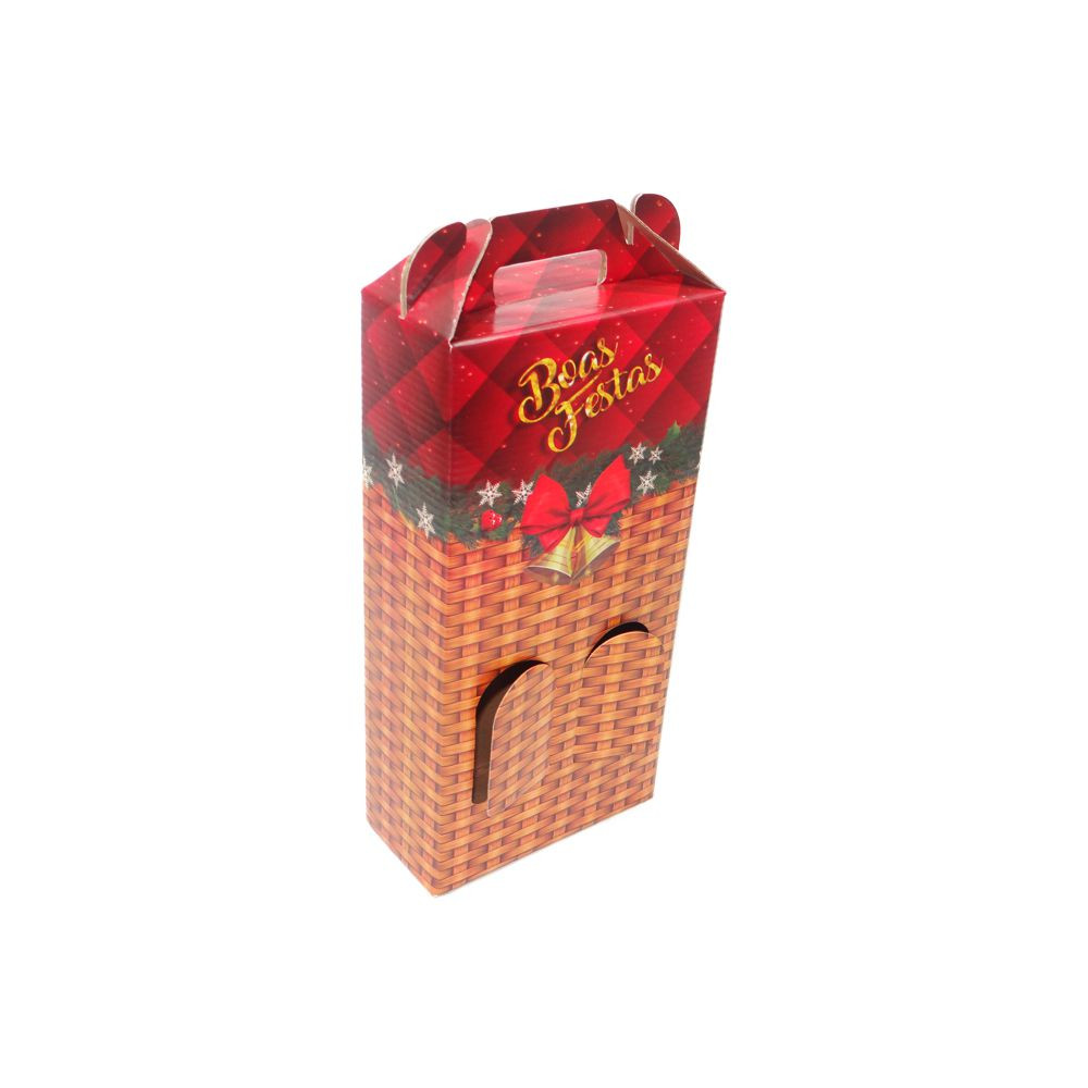 CAIXA VINHO DUPLA 33,5X16,5X8CM BOAS FESTAS VIME C/1 UN