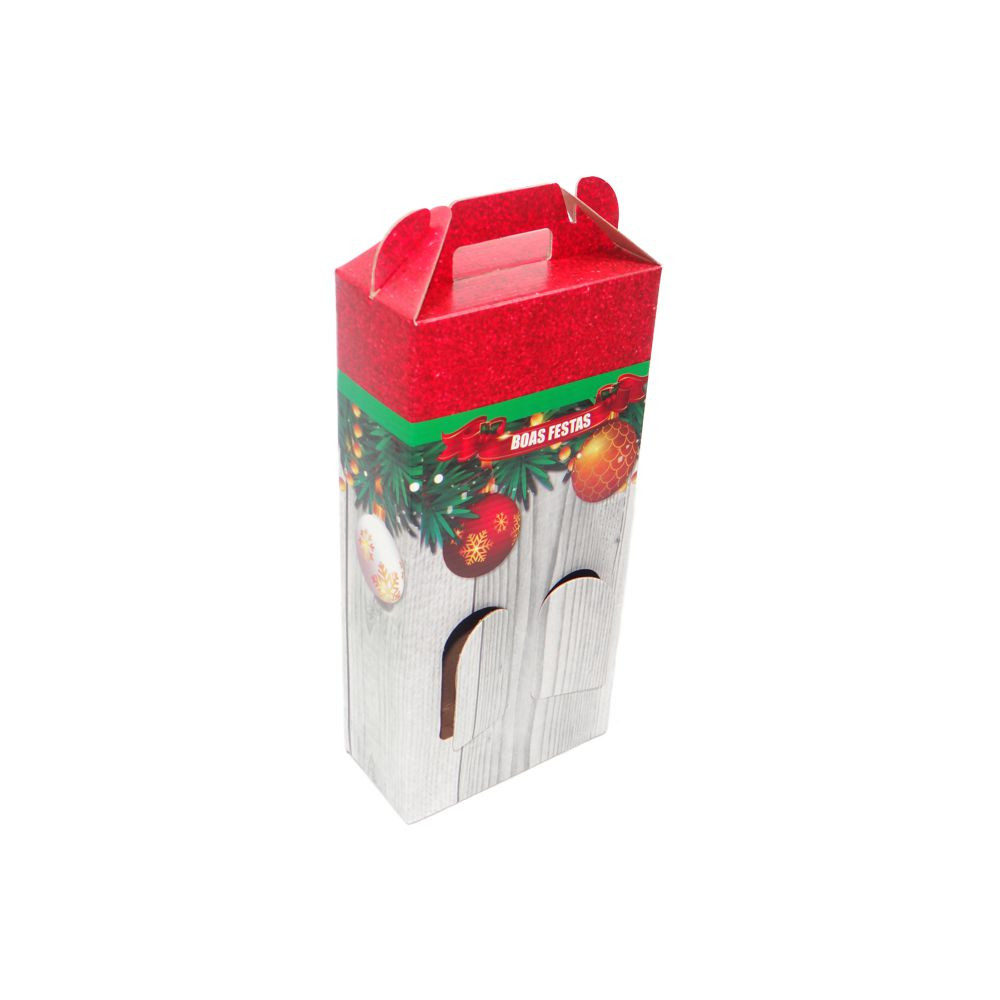 CAIXA VINHO DUPLA 33,5X16,5X8CM BOAS FESTAS MADEIRA BR C/1 UN