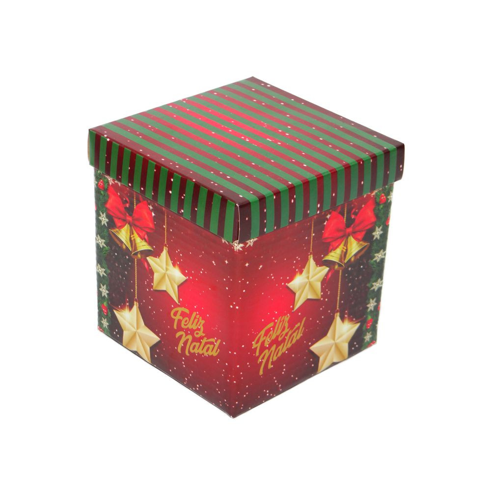CAIXA CUBO P 11,5X11,5X12CM FELIZ NATAL C/1 UN