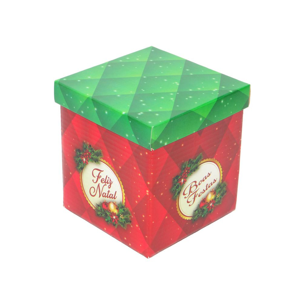 CAIXA CUBO P 11,5X11,5X12CM BOAS FESTAS C/1 UN