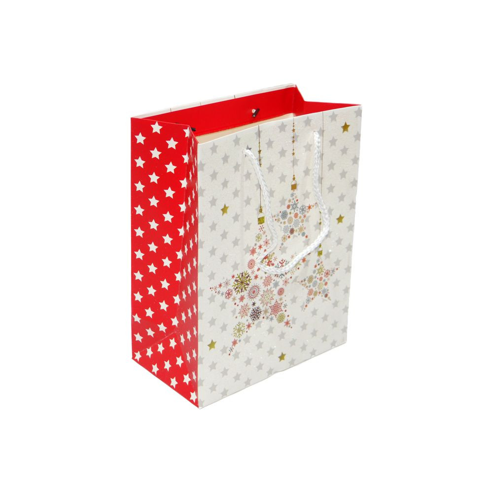 SACOLA NATAL GLITER P 18X10X23CM ESTRELA NATAL C/1 UN