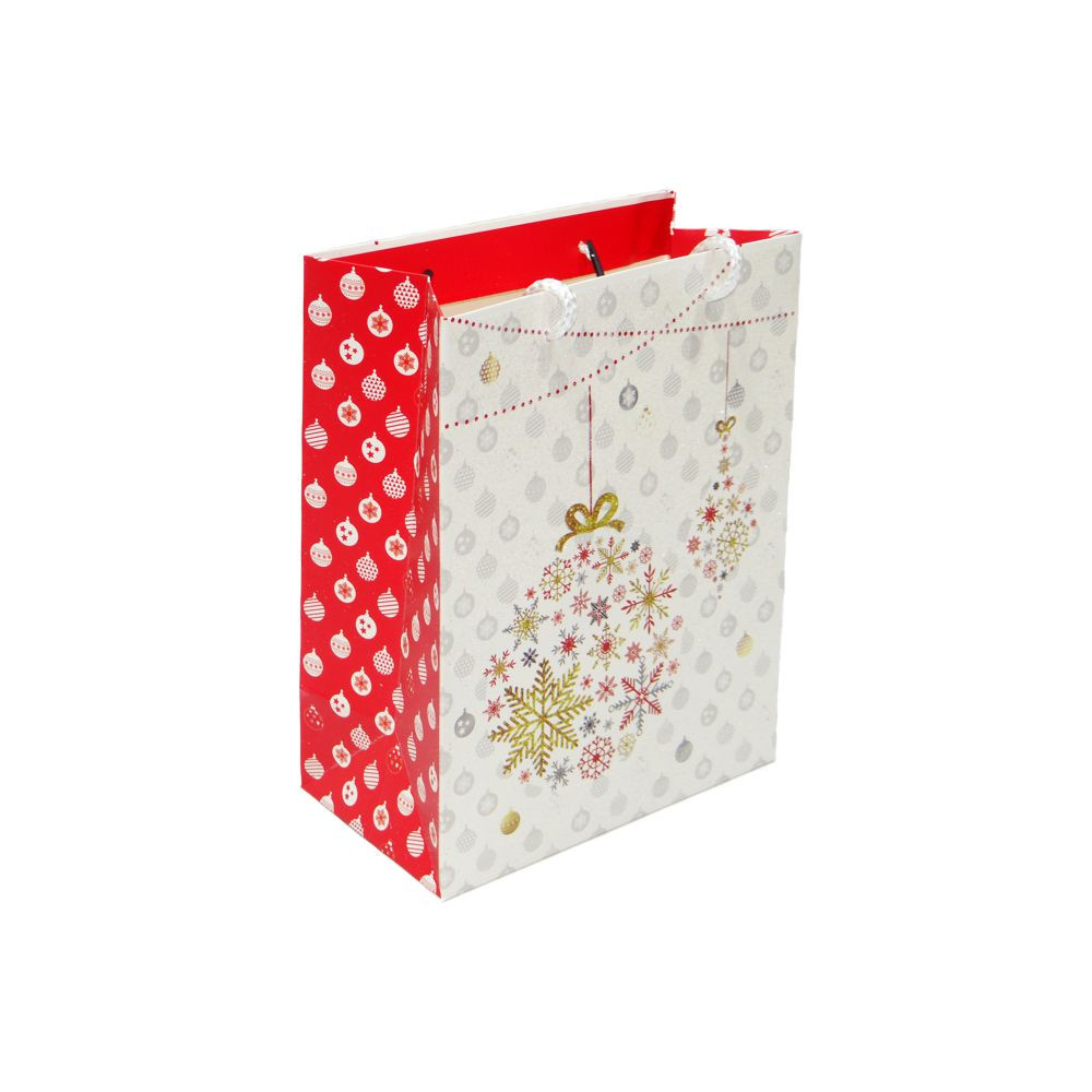 SACOLA NATAL GLITER P 18X10X23CM BOLA NATAL C/1 UN