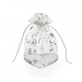 EMBALAGEM DE ORGANZA CORACAO SC PRATA 11CM C/1 UN
