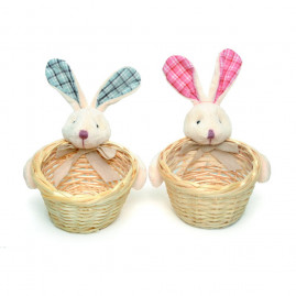 CESTA COELHO XADREZ ROS/AZC 17CM (POPCORN) C/1 UN