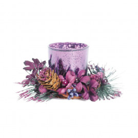 PORTA VELA COM FLORES ROX (PORTA VELAS EM VIDRO) JG C/2 PC