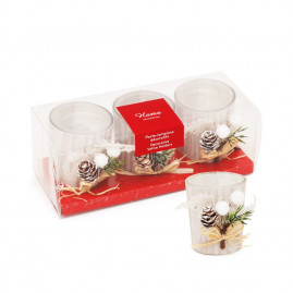 PORTA VELA DECORADO BCO/MFM/VRD (VELAS EM KITS) JG C/3 PC