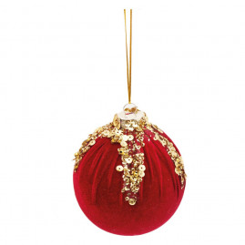 BOLA VELUDO C/GLITTER VRM/OUR 10CM (VELVET) JG C/2 PC