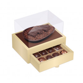 CX MEIO OVO C/GAVETA OURO/MARROM 250G C/1 UN