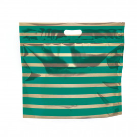 SACOLA LAM C/ZIPER 46X43+5 SANF LISTRAS VERDE/OURO C/1 UN