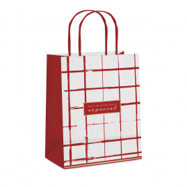SACOLA PAPEL GRID VERMELHO M 26X19,5X9,5 C/1 UN CFSC
