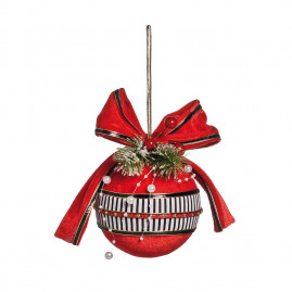 BOLA C/FAIXA LISTRADA E LACO VRM 15CM (XMAS PARADE) C/1 UN