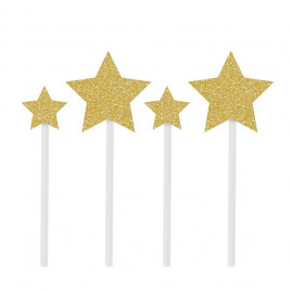 TOPO DE BOLO ESPETO ESTRELAS DOURADO PT C/3 UN