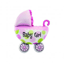 BALAO METALIZADO CARRINHO BEBE ROSA 26X31 C/1 UN