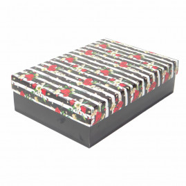 CX RET DUPLEX FD PRETO TP FLORAL LISTRAS 30X20X8CM C/1 UN