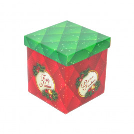 CAIXA CUBO P 11,5X11,5X12CM BOAS FESTAS C/1 UN