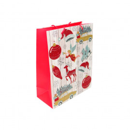 SACOLA NATAL GLITER G 26X12X32CM ANJO CORNETA C/1 UN